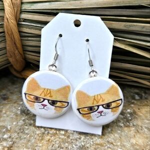 Nerd Cat Earrings Cat With Glasses Cat Lady Whimsy Fashion Costume Jewelry NWT
